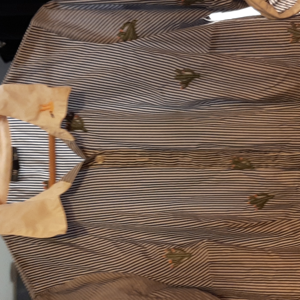 Modcloth pinstripe shirt dress with cute cactus and bird detail, size 18